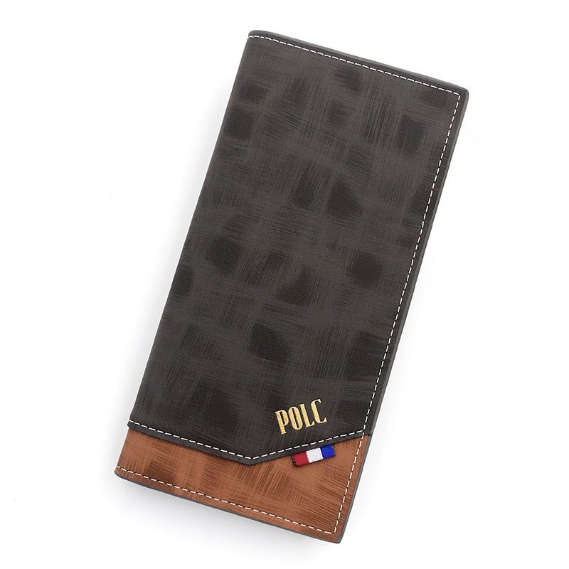 Men's Long Bifold PU Leather Wallet, Vintage Plaid Patchwork Business Card Holder with Zipper Coin Pocket & ID Photo Slot (Black)
