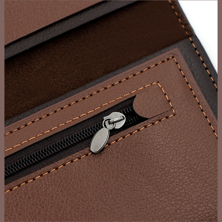 Men's Long Bifold PU Leather Wallet, Vintage Plaid Patchwork Business Card Holder with Zipper Coin Pocket & ID Photo Slot (Brown)