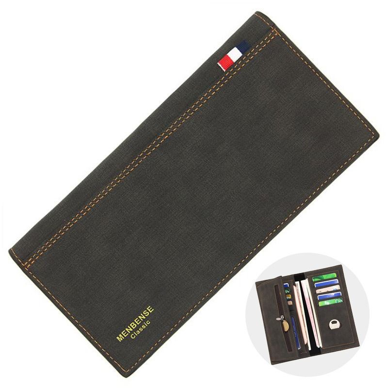 Men's Long Bifold PU Leather Wallet, Fabric-Textured Business Card Case with Zipper Coin Pocket, Multi-Card Slot Suit Pocket Purse for Daily Work and Travel (Black)