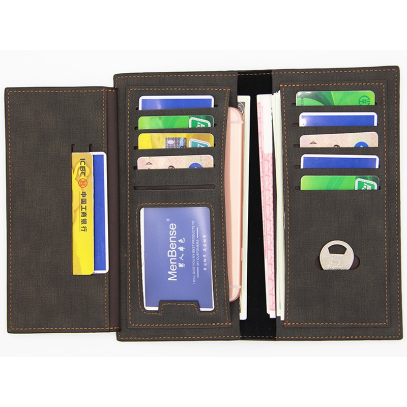 Men's Long Bifold PU Leather Wallet, Fabric-Textured Business Card Case with Zipper Coin Pocket, Multi-Card Slot Suit Pocket Purse for Daily Work and Travel (Black)