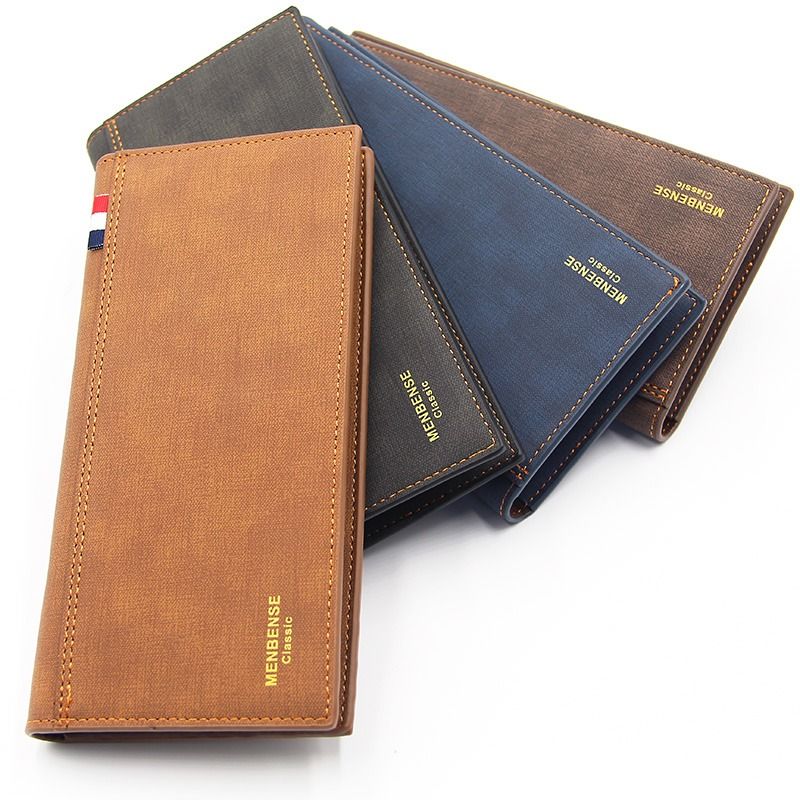 Men's Long Bifold PU Leather Wallet, Fabric-Textured Business Card Case with Zipper Coin Pocket, Multi-Card Slot Suit Pocket Purse for Daily Work and Travel (Black)