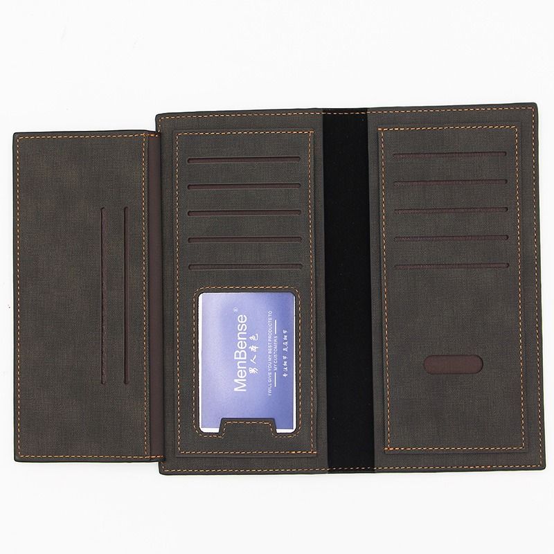 Men's Long Bifold PU Leather Wallet, Fabric-Textured Business Card Case with Zipper Coin Pocket, Multi-Card Slot Suit Pocket Purse for Daily Work and Travel (Blue)
