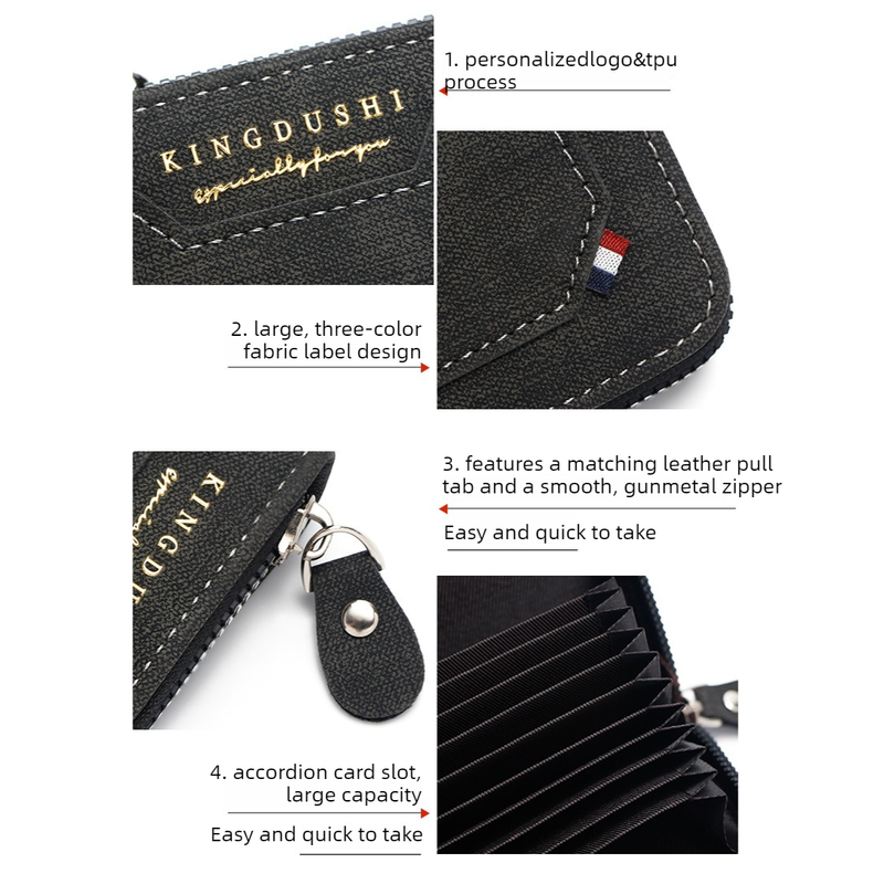 Matte PU Accordion Card Holder Wallet, Zip-Around Coin Purse with Extra Front Card Slot, Multi-Slot Credit Card Case for Men and Women (Black)