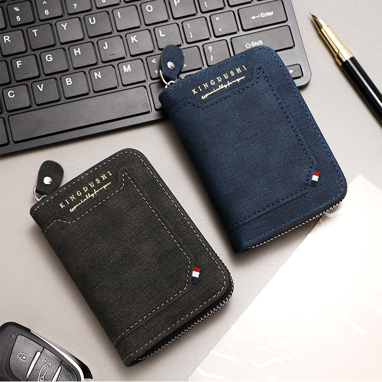 Matte PU Accordion Card Holder Wallet, Zip-Around Coin Purse with Extra Front Card Slot, Multi-Slot Credit Card Case for Men and Women (Blue)