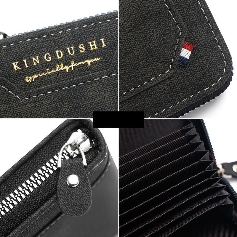 Matte PU Accordion Card Holder Wallet, Zip-Around Coin Purse with Extra Front Card Slot, Multi-Slot Credit Card Case for Men and Women (Dark Brown)
