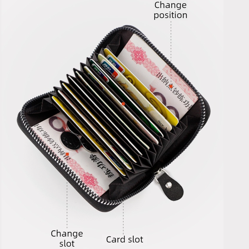 Matte PU Accordion Card Holder Wallet, Zip-Around Coin Purse with Extra Front Card Slot, Multi-Slot Credit Card Case for Men and Women (Dark Brown)