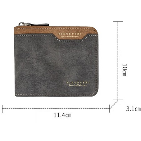 Men's Tri-fold Zip-Around Wallet, PU Leather Purse with Snap Coin Pocket & ID Photo Slot, Multi-Card Slots Business Casual Short Billfold (Brown)