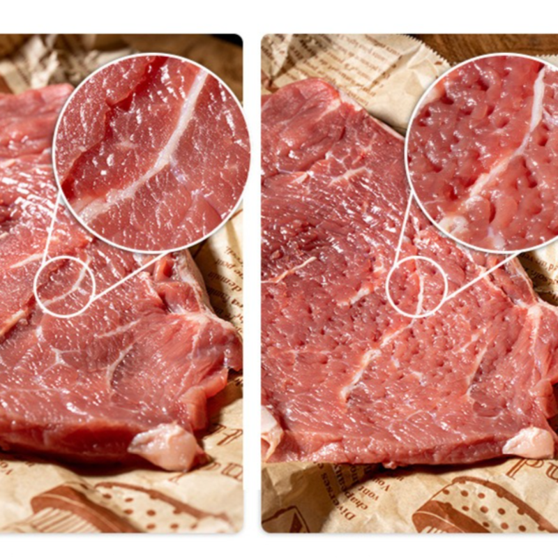 2-Pack Stainless Steel Meat Tenderizer, 2.5cm Needle Pricker with Safety Guard & Automatic Rebound, for Steak, Pork, Chicken, BBQ & Marinade - White + Black