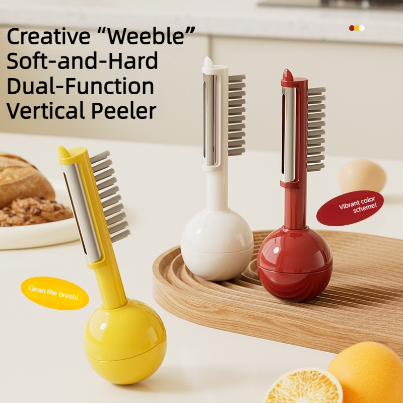 3-in-1 Tumbler Vegetable Peeler, Multi-Function Peeler, Bud Remover and Cleaner for Fruits and Vegetables - Yellow