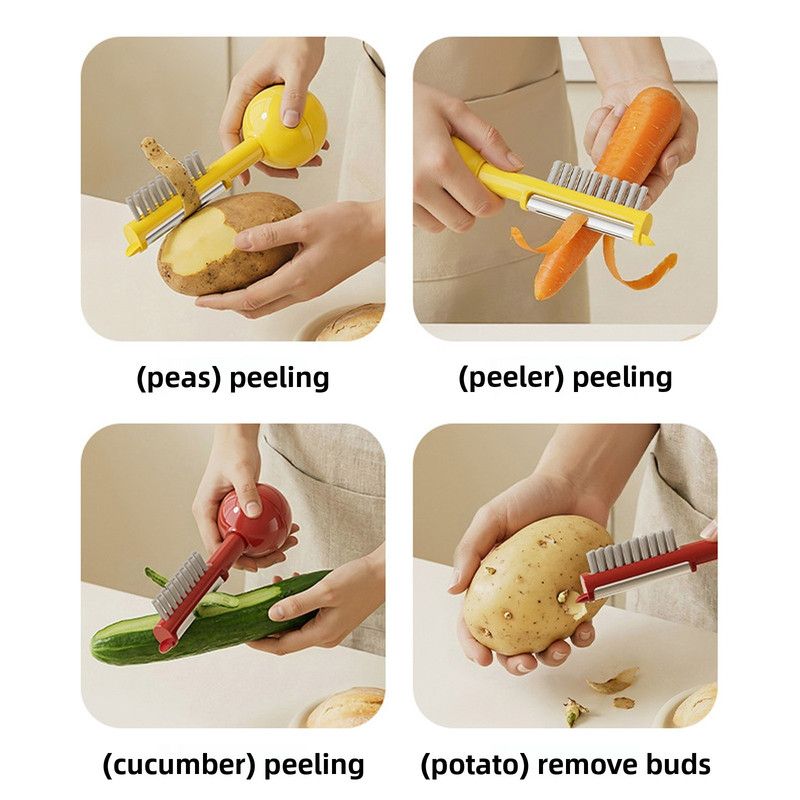 3-in-1 Tumbler Vegetable Peeler, Multi-Function Peeler, Bud Remover and Cleaner for Fruits and Vegetables - Yellow