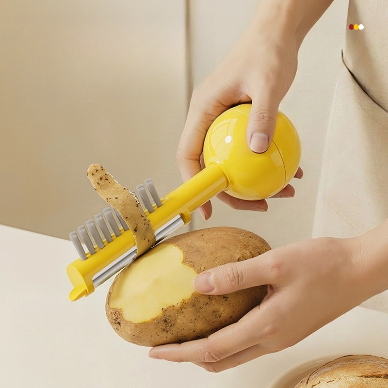 3-in-1 Tumbler Vegetable Peeler, Multi-Function Peeler, Bud Remover and Cleaner for Fruits and Vegetables - Yellow