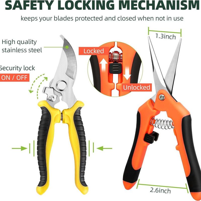 3-Pack Gardening Pruning Shears Set, Labor-Saving Spring & Non-Slip Handle for Garden, Orchard, Flower Arrangement