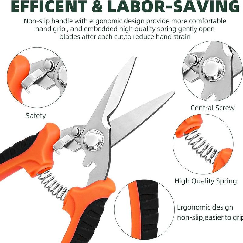 3-Pack Gardening Pruning Shears Set, Labor-Saving Spring & Non-Slip Handle for Garden, Orchard, Flower Arrangement