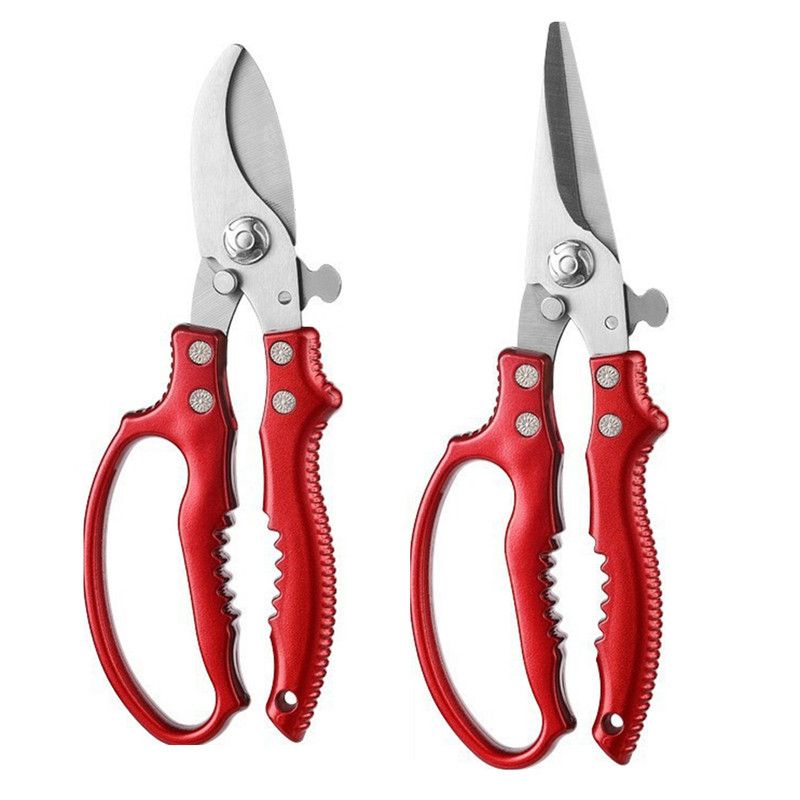 2-Pack Gardening Pruning Shears Set, 30Cr13 Stainless Steel Straight & Curved Shears with Non-Slip Handles for Gardens, Orchards, and Flower Arrangements—Red