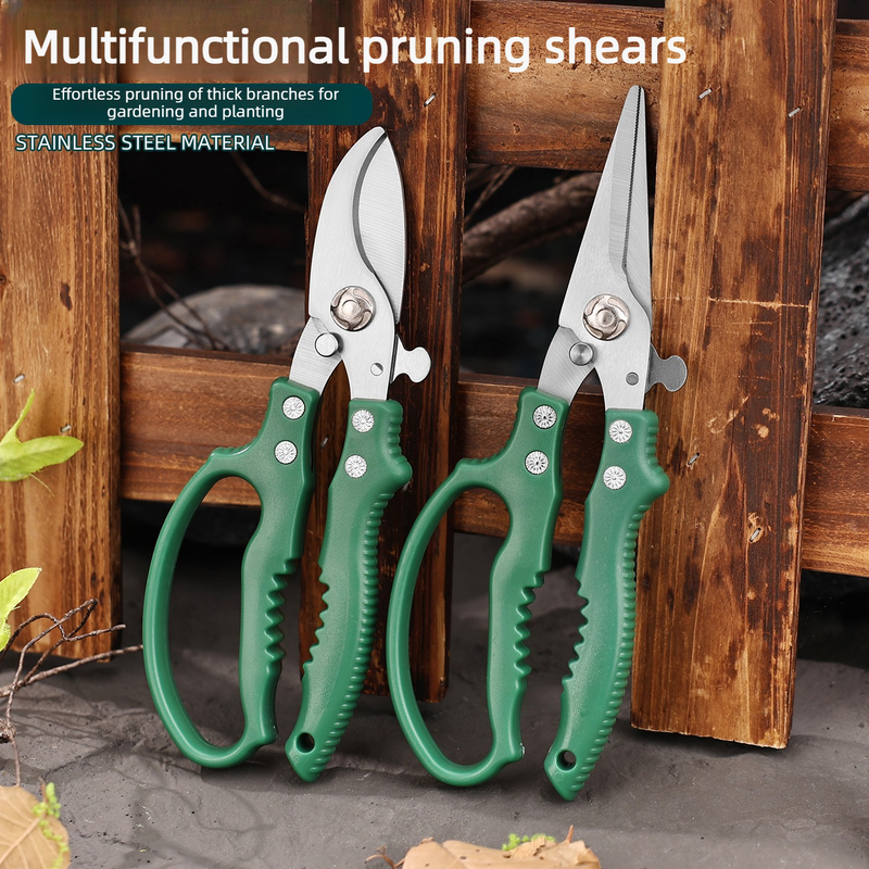 2-Pack Gardening Pruning Shears Set, 30Cr13 Stainless Steel Straight & Curved Shears with Non-Slip Handles for Gardens, Orchards, and Flower Arrangements—Red
