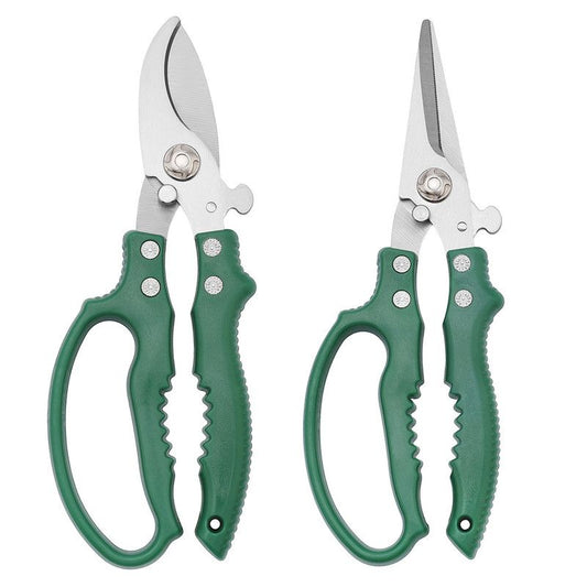 2-Pack Gardening Pruning Shears Set, 30Cr13 Stainless Steel Straight & Curved Shears with Non-Slip Handles for Gardens, Orchards, and Flower Arrangements—Green