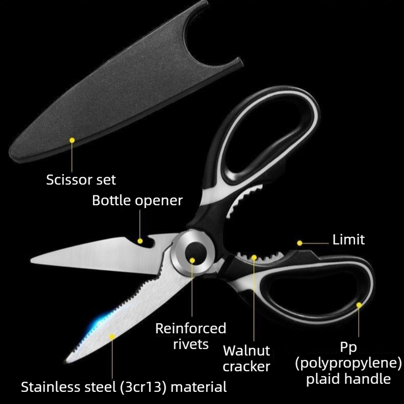 2-Pack Kitchen Scissors, Multi-Functional Shears with Non-Slip PP Handle & Safety Sheath for Meat, Chicken Bones, Vegetables