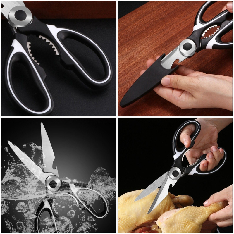 2-Pack Kitchen Scissors, Multi-Functional Shears with Non-Slip PP Handle & Safety Sheath for Meat, Chicken Bones, Vegetables