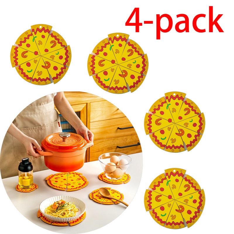 4-Piece Set - Creative Pizza-Shaped Heat-Resistant Placemat, Waterproof PVC Coaster & Trivet for Home Use