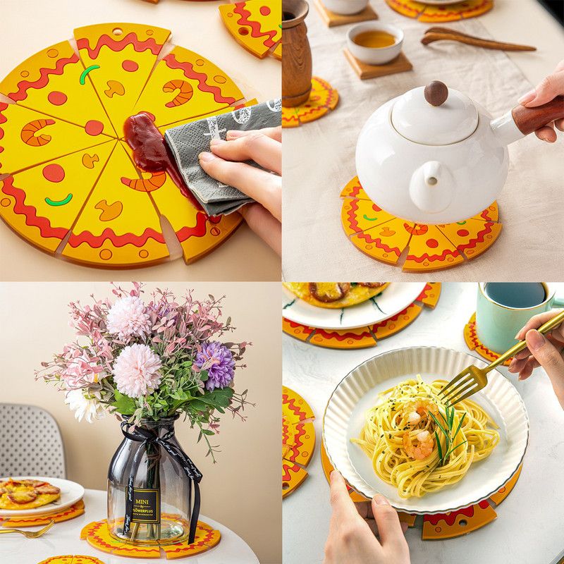 4-Piece Set - Creative Pizza-Shaped Heat-Resistant Placemat, Waterproof PVC Coaster & Trivet for Home Use