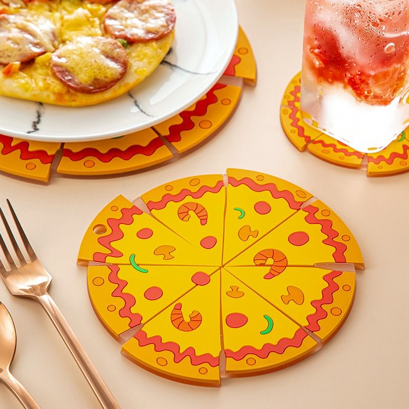 4-Piece Set - Creative Pizza-Shaped Heat-Resistant Placemat, Waterproof PVC Coaster & Trivet for Home Use