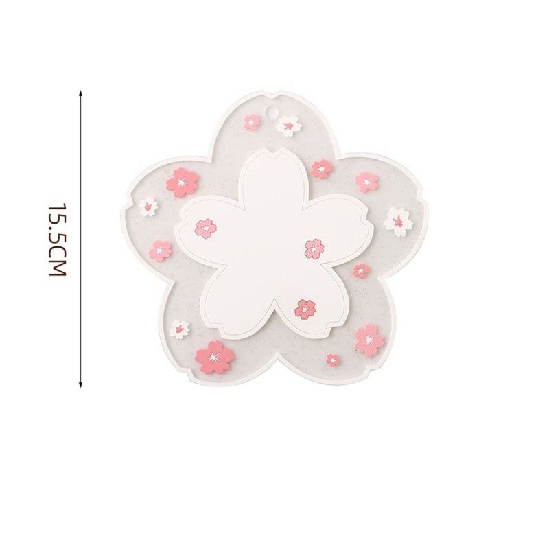 6-Pack - Sakura-Shaped PVC Heat-Resistant Coasters, Non-Slip Trivets for Bowls, Pots & Cups - White