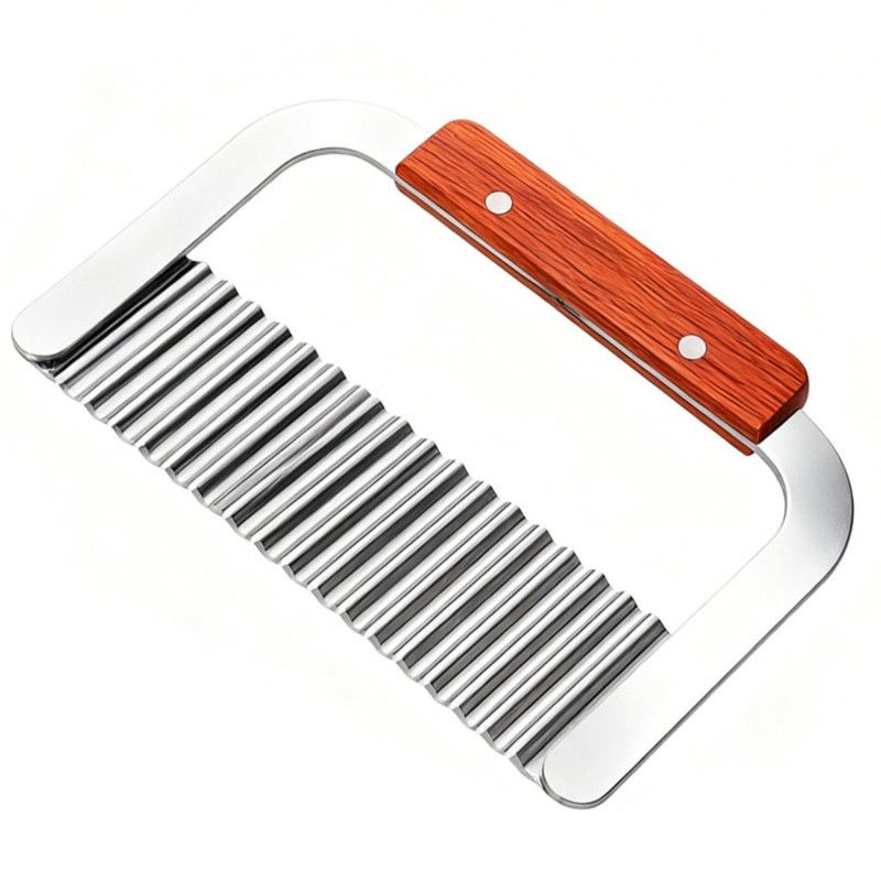 1 piece - Stainless Steel Wavy Potato Cutter with Wooden Handle, Crinkle-Cut French Fry Slicer, Multi-Purpose Vegetable Chopper