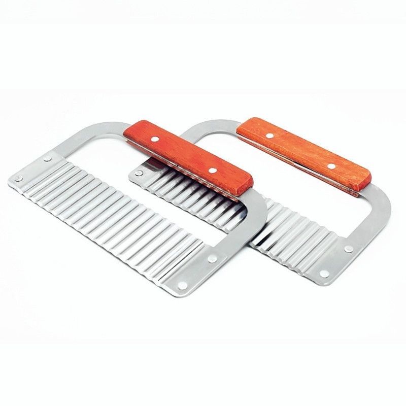 2 pieces - Stainless Steel Wavy Potato Cutter with Wooden Handle, Crinkle-Cut French Fry Slicer, Multi-Purpose Vegetable Chopper