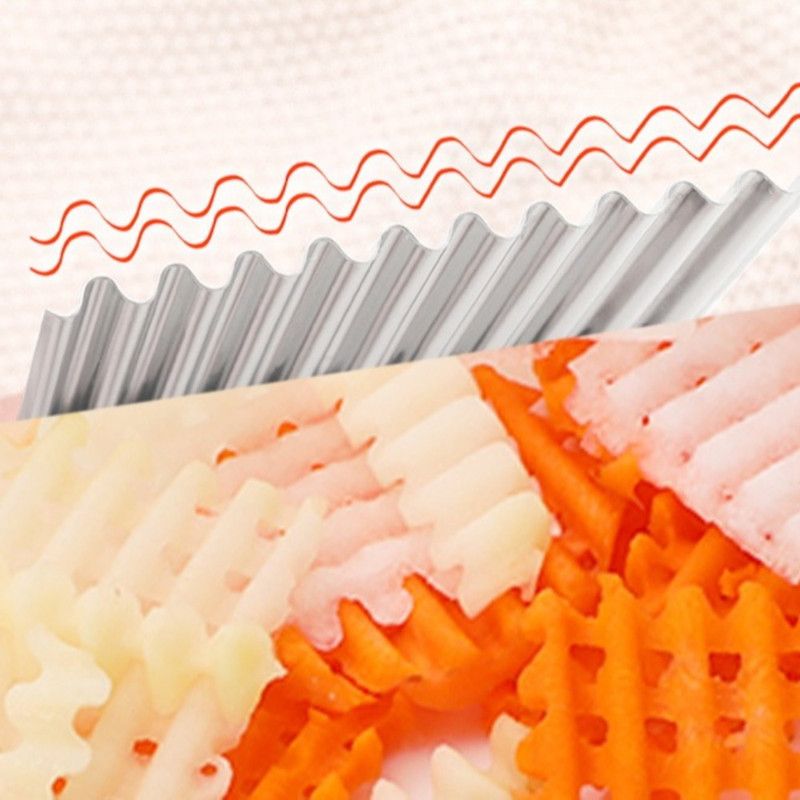 2 pieces - Stainless Steel Wavy Potato Cutter with Wooden Handle, Crinkle-Cut French Fry Slicer, Multi-Purpose Vegetable Chopper