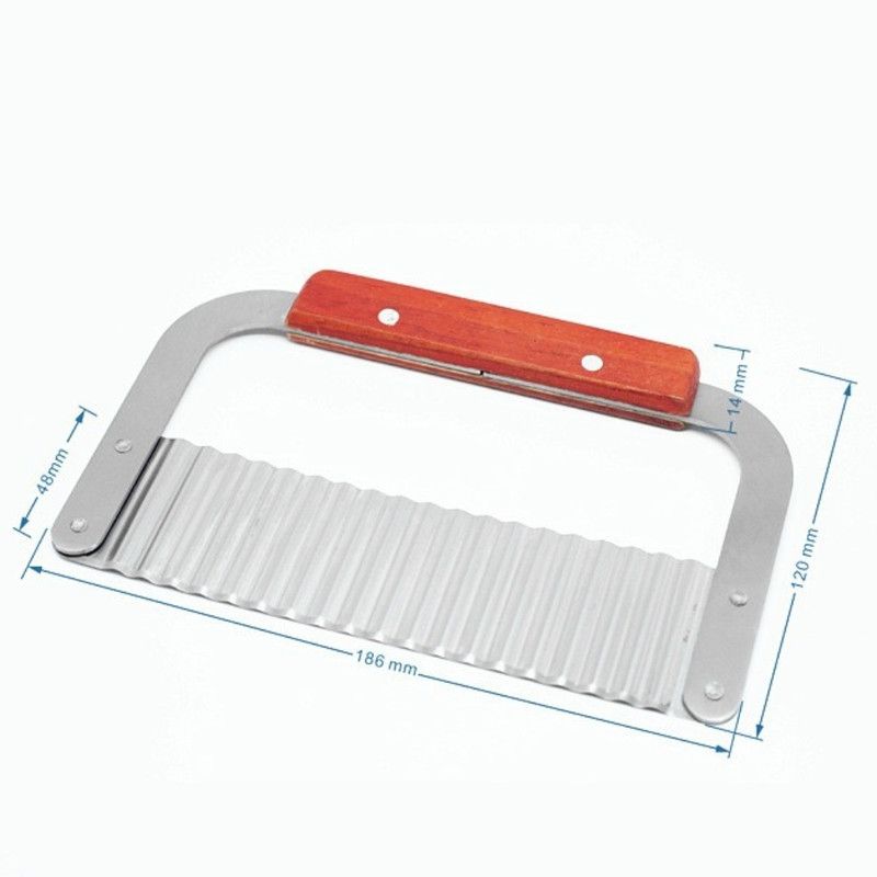 2 pieces - Stainless Steel Wavy Potato Cutter with Wooden Handle, Crinkle-Cut French Fry Slicer, Multi-Purpose Vegetable Chopper