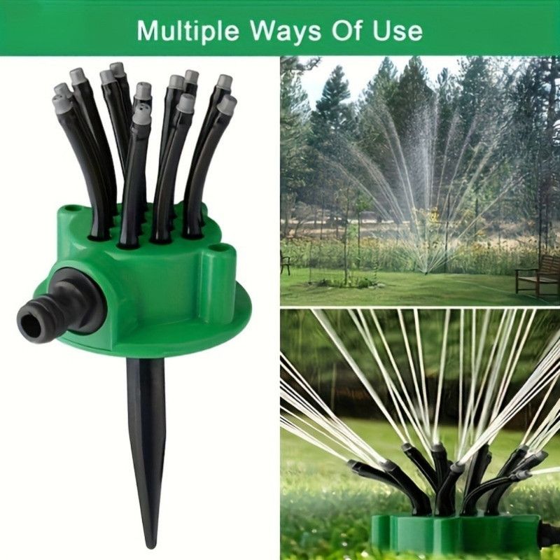360 Degree Adjustable 12-Tube Ground Stake Sprinkler, Automatic Garden Lawn Irrigation Water Sprayer Head