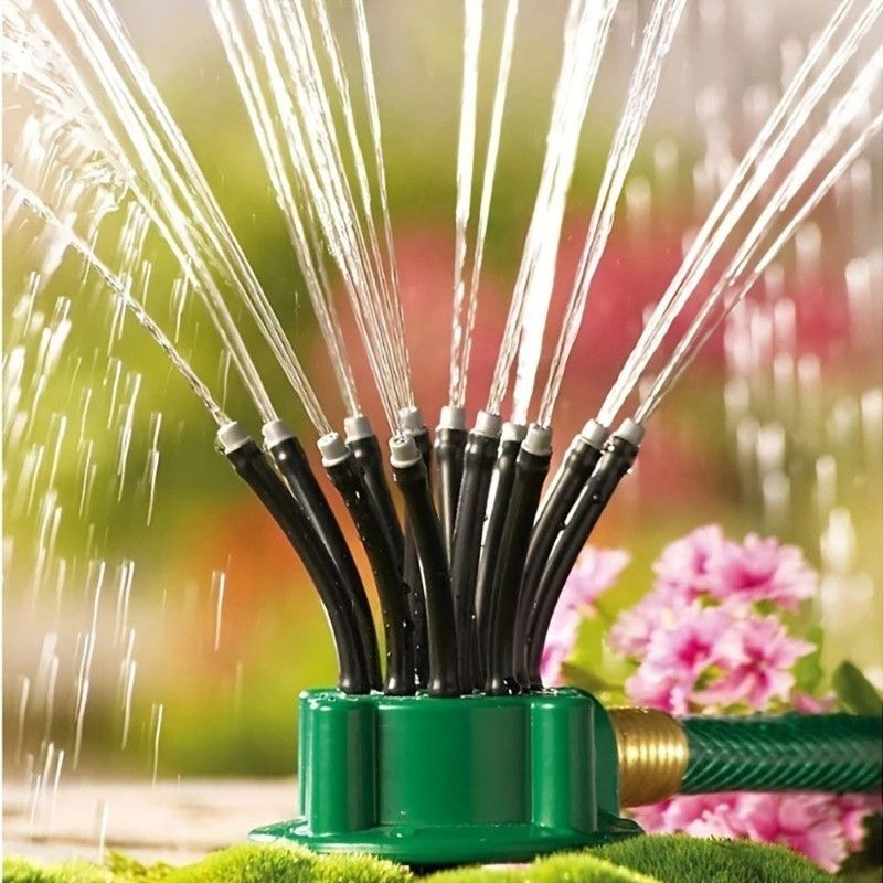 360 Degree Adjustable 12-Tube Ground Stake Sprinkler, Automatic Garden Lawn Irrigation Water Sprayer Head
