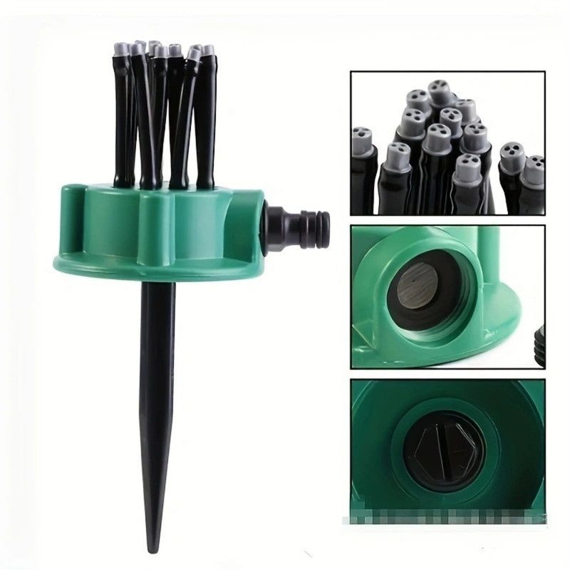 360 Degree Adjustable 12-Tube Ground Stake Sprinkler, Automatic Garden Lawn Irrigation Water Sprayer Head