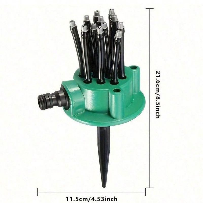 360 Degree Adjustable 12-Tube Ground Stake Sprinkler, Automatic Garden Lawn Irrigation Water Sprayer Head