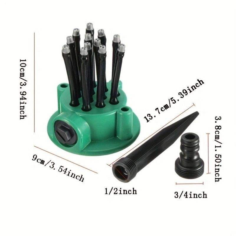 360 Degree Adjustable 12-Tube Ground Stake Sprinkler, Automatic Garden Lawn Irrigation Water Sprayer Head
