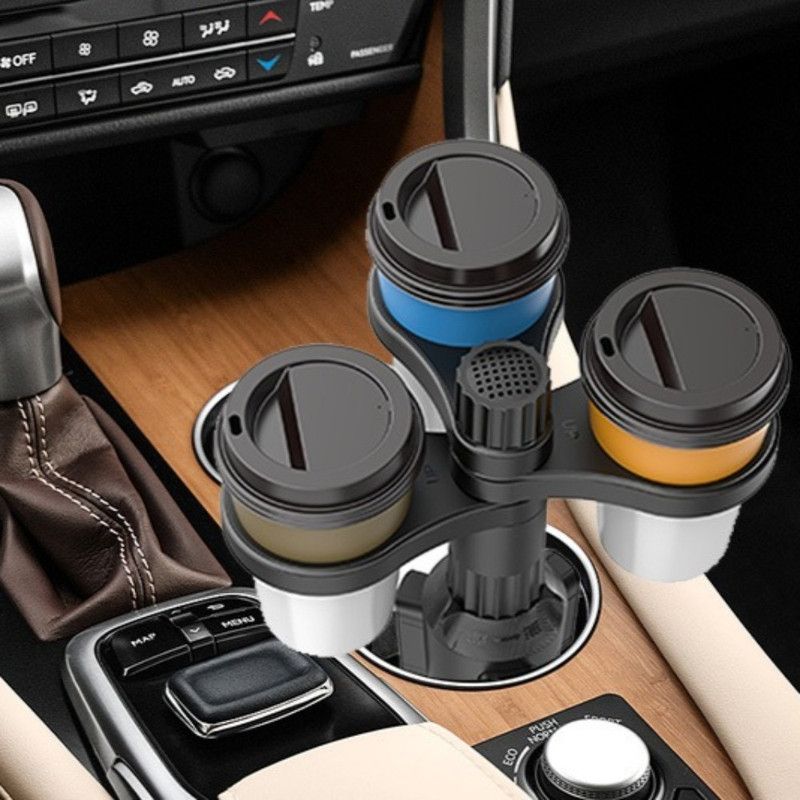 3-Hole Car Cup Holder Expander, Adjustable Rotatable Drink Holder for Car Round Cup Slot