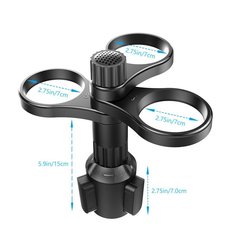 3-Hole Car Cup Holder Expander, Adjustable Rotatable Drink Holder for Car Round Cup Slot
