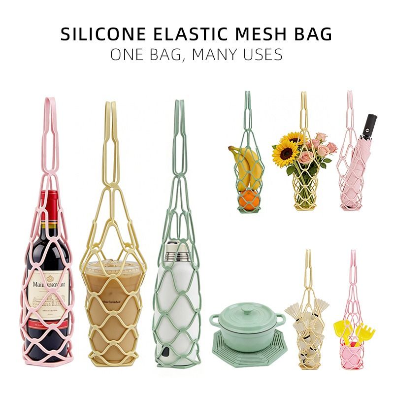 2-in-1 Transformable Silicone Coaster Carrier, Foldable Reusable Wine, Milk Tea, and Beverage Carry Bag & Heat Mat Gift - Pink
