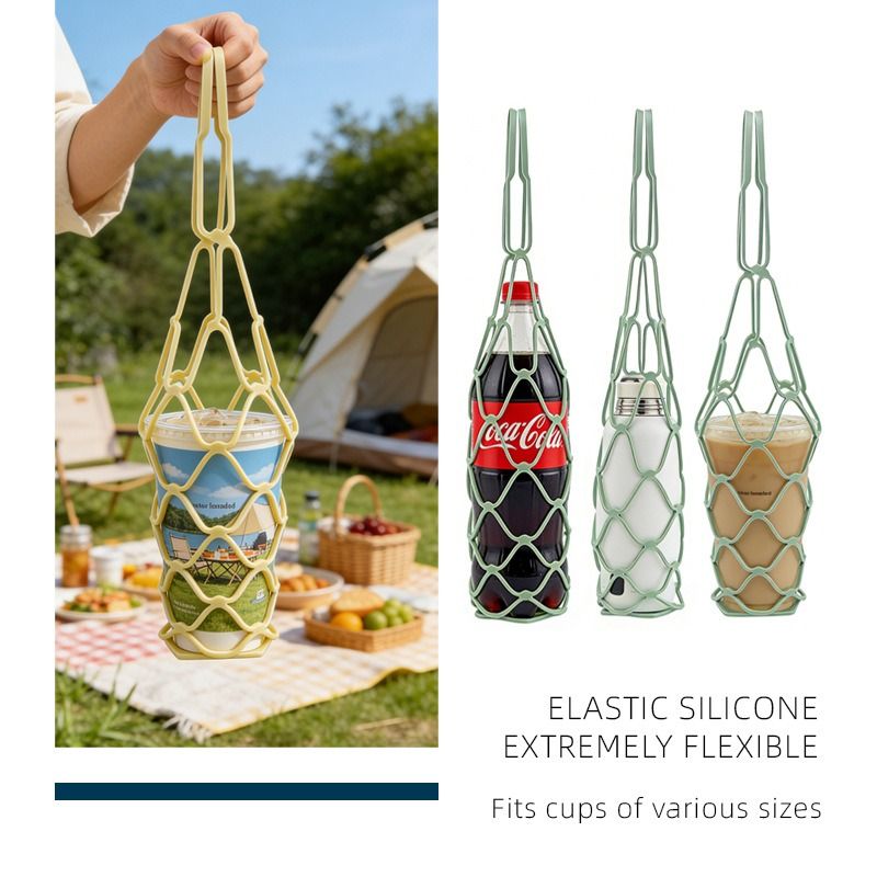 2-in-1 Transformable Silicone Coaster Carrier, Foldable Reusable Wine, Milk Tea, and Beverage Carry Bag & Heat Mat Gift - Green