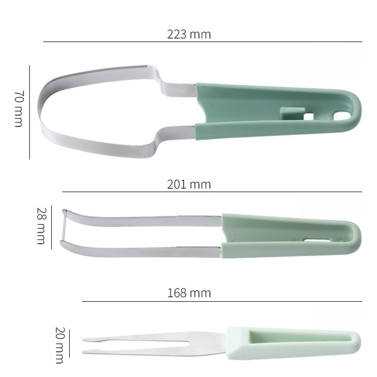 3-in-1 Stainless Steel Watermelon Cutter Set, Multi-Function Melon Slicer, Scoop, and Fork Kitchen Tool—Green