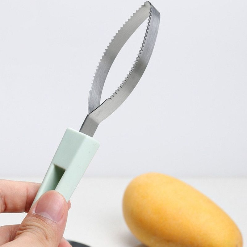 Stainless Steel Mango Cutter 3-Piece Set, Multi-Function Mango Core Remover & Dicer Kitchen Tool—Orange