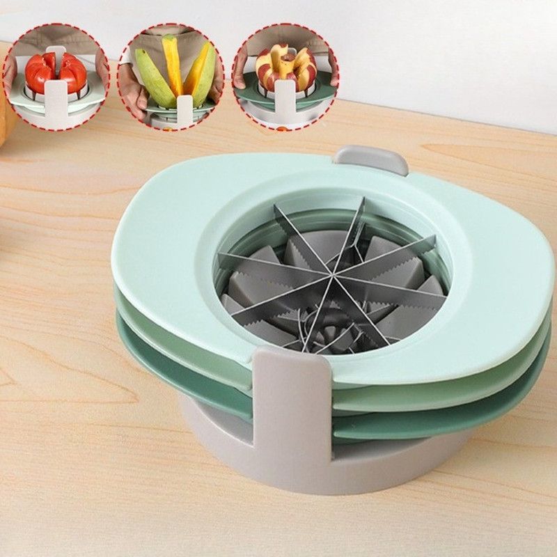 3-in-1 Multi-Fruit Slicer Set, Apple, Mango, and Tomato Cutter, Stackable Vegetable Cutting Kitchen Tool—Green