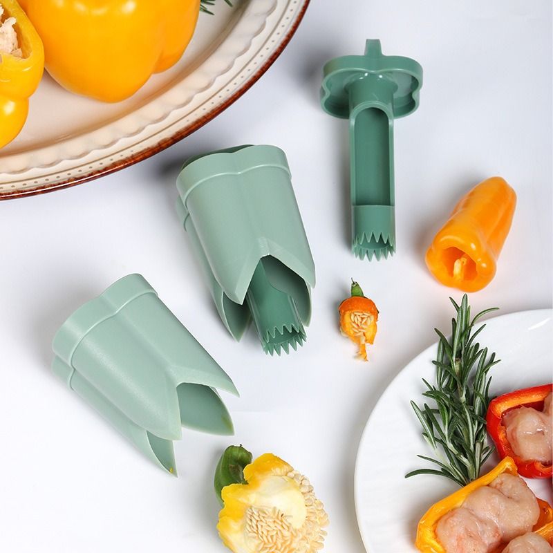 Dual-Size Bell Pepper Corer, ABS Plastic Chili Seed Remover, Household Vegetable Prep Tool—Green