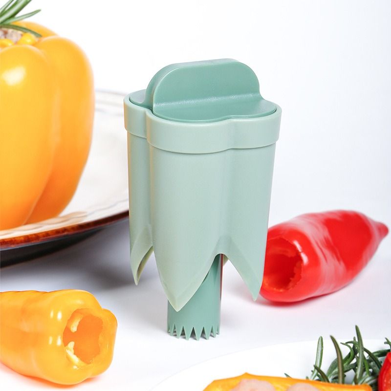 Dual-Size Bell Pepper Corer, ABS Plastic Chili Seed Remover, Household Vegetable Prep Tool—Green