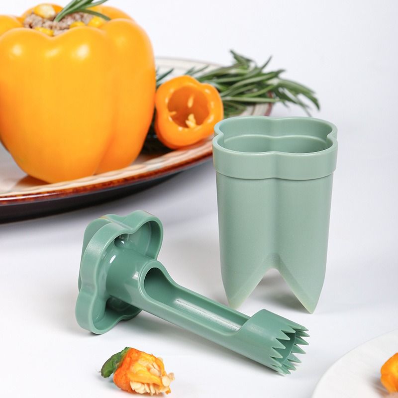 Dual-Size Bell Pepper Corer, ABS Plastic Chili Seed Remover, Household Vegetable Prep Tool—Green