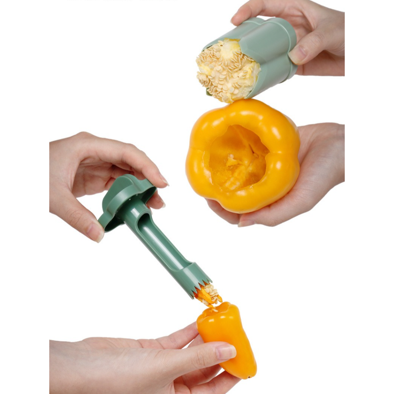 Dual-Size Bell Pepper Corer, ABS Plastic Chili Seed Remover, Household Vegetable Prep Tool—Beige