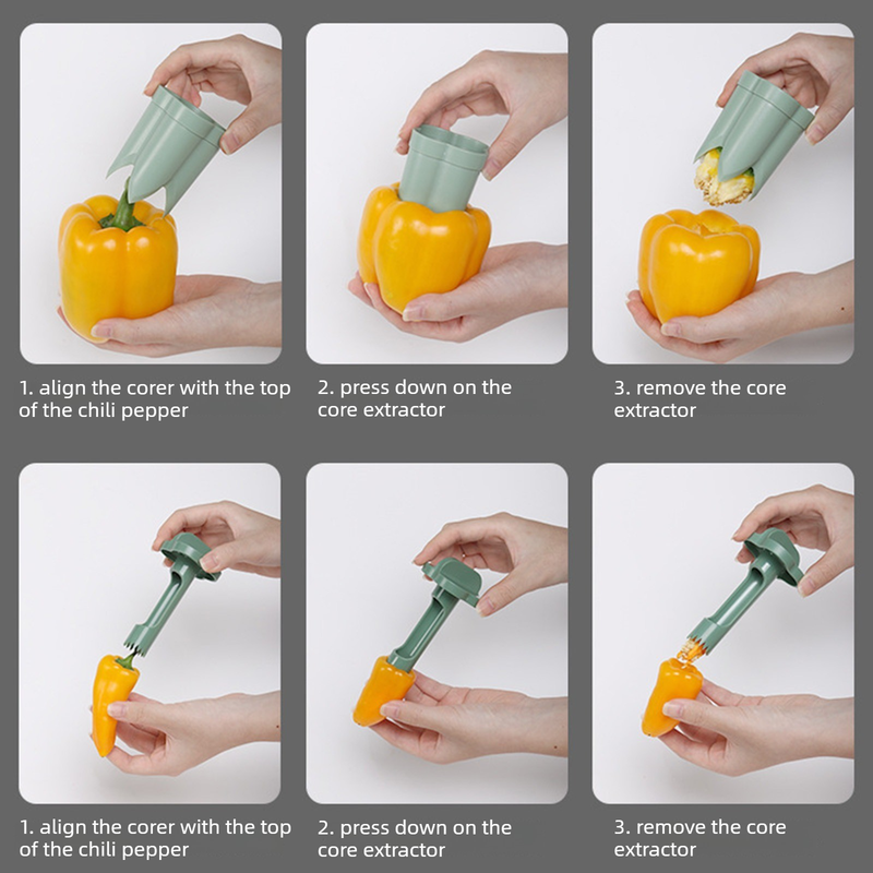 Dual-Size Bell Pepper Corer, ABS Plastic Chili Seed Remover, Household Vegetable Prep Tool—Beige