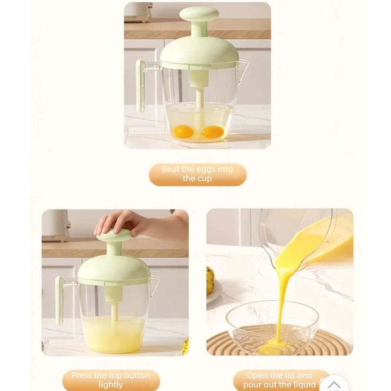 Semi-Auto Press Egg Mixer Cup, Large-Capacity Hand Whisk with Filter Spout for Baking, Whipping Cream, and Beating Eggs—White