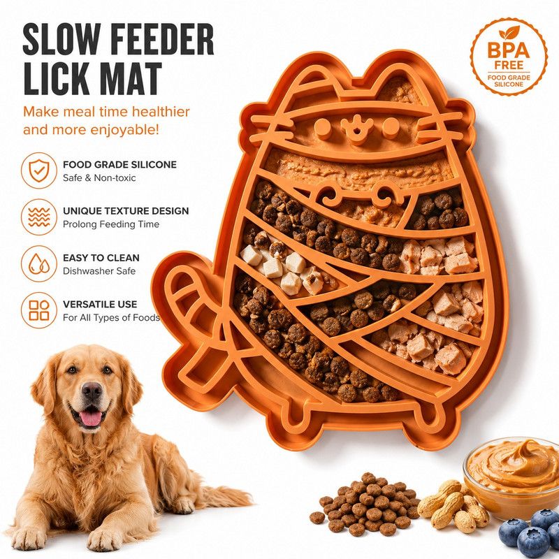Cartoon Cat Shape Silicone Pet Slow Feeder Lick Mat, Anti-Choke Lick Pad for Dogs & Cats
