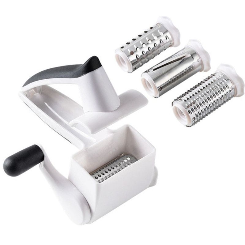 Hand Crank Rotary Cheese Grater with 3 Stainless Steel Drums, Kitchen Shredder Slicer for Cheese Butter